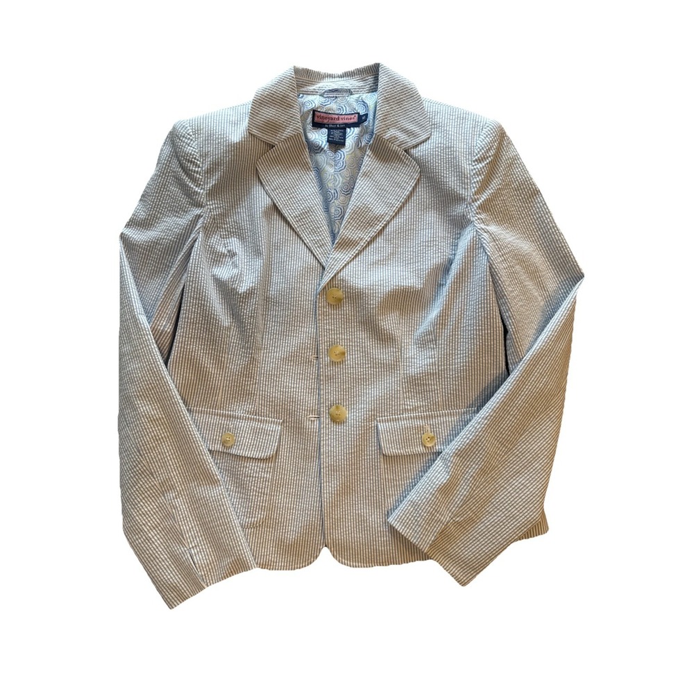 Vineyard‎ Vines Women's Blazer Blue Seersucker Stripe Cotton Preppy Sz 10 NWOT